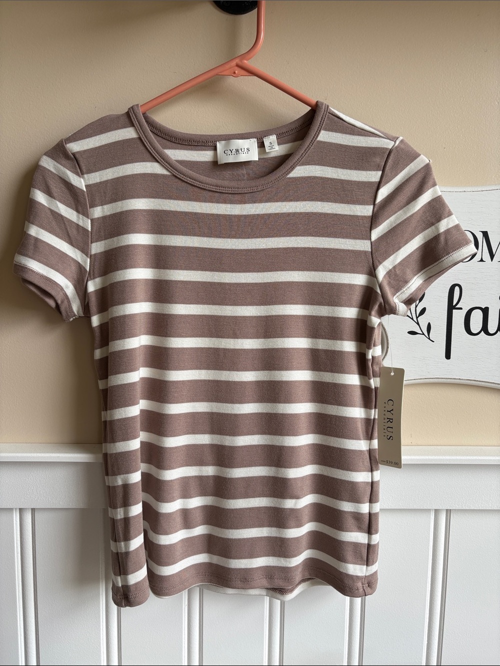 Cyrus Khaki and Bone  Striped Short Sleeve Tee
